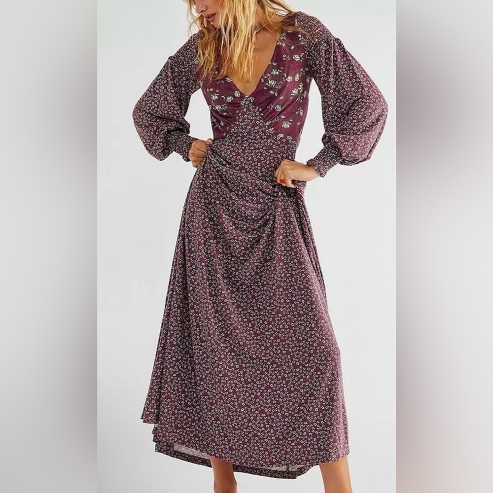 Free People Love Story Purple Smocked Statement Maxi Dress